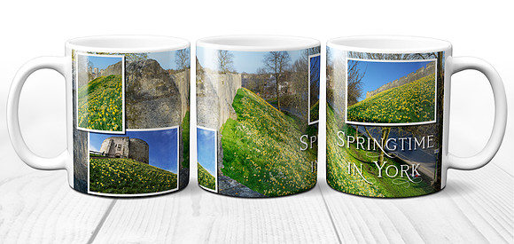 Springtime in York - Daffodils Around York City Walls - Ceramic Photo Mug
